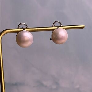 Sterling 925 White Button Fresh Water Pearl 12mm earrings marked G